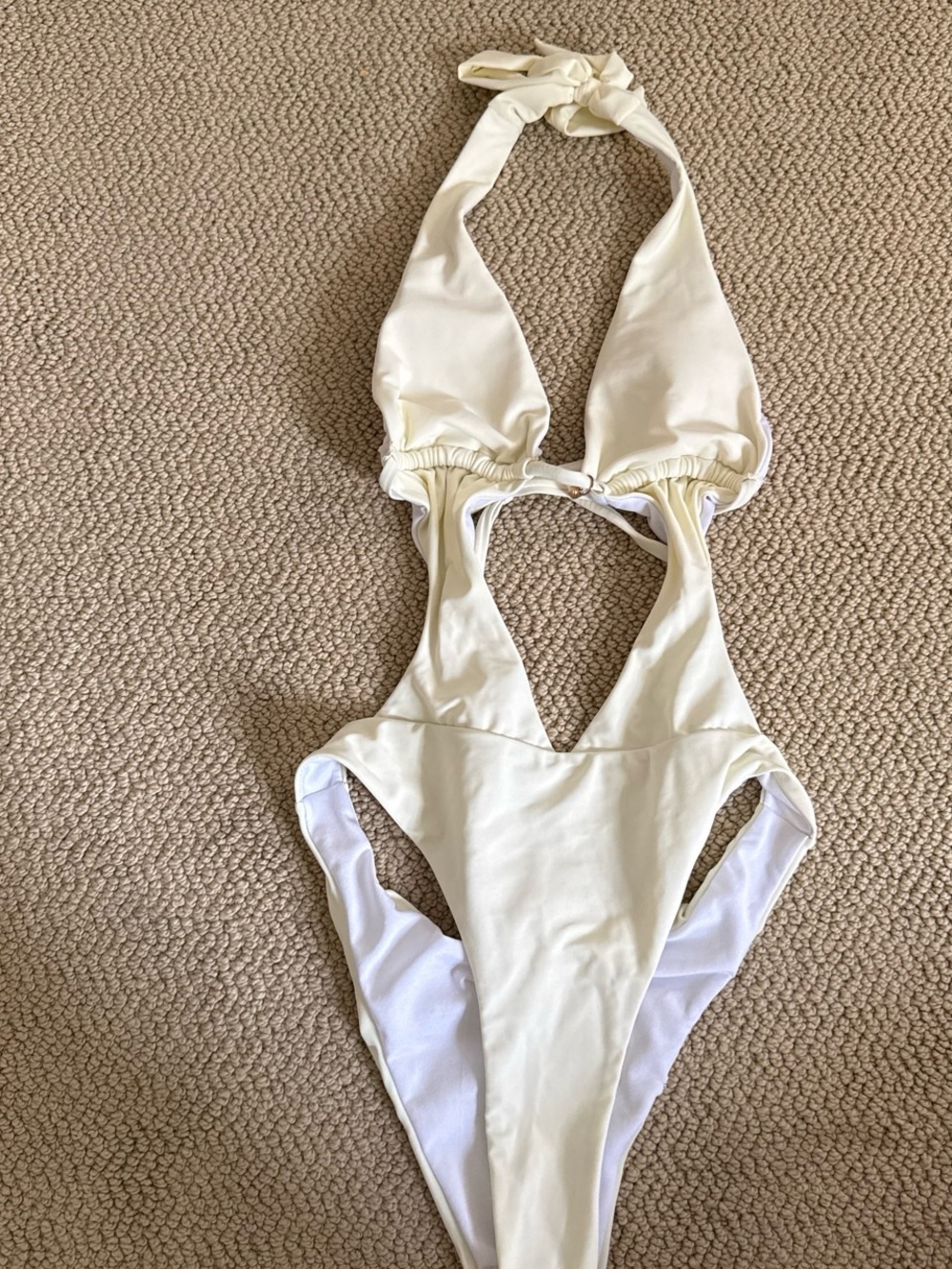 SHEIN Cream Halter Cutout One-Piece Swimsuit